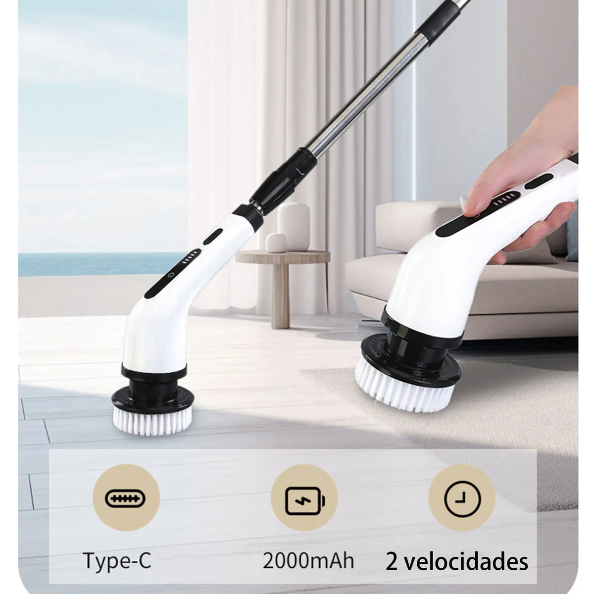 ELEVA · Cepillo eléctrico de limpieza con mango largo